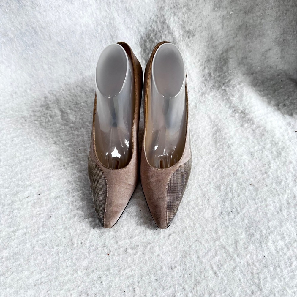 Anne Klein Women's 6M Beige Suede Mesh Pointed Toe Stiletto Heels Made in Italy